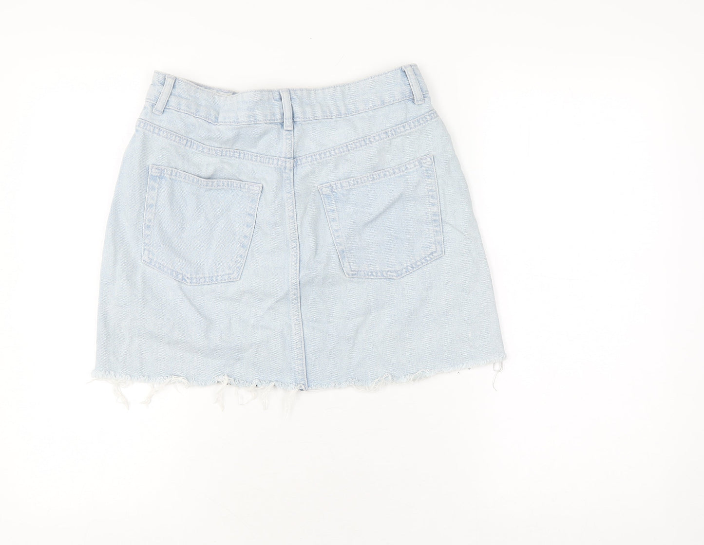 Topshop Women’s Blue Denim Mini Skirt, Size 10, Rhinestone