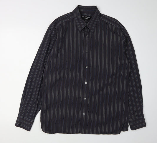 Marks and Spencer Men's Black Striped Shirt M
