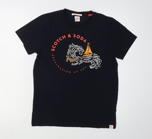 Scotch & Soda Unisex Kids Black Graphic T-Shirt Size 12