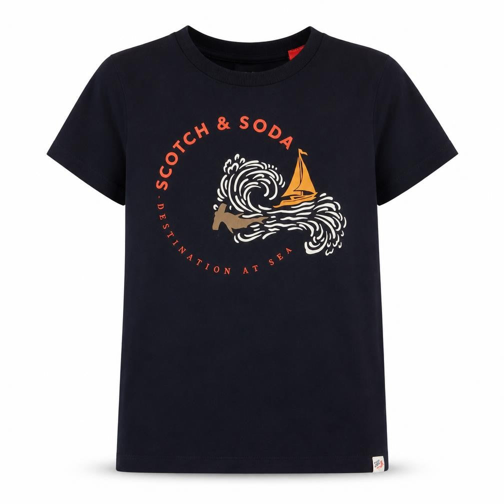 Scotch & Soda Unisex Kids Black Graphic T-Shirt Size 12