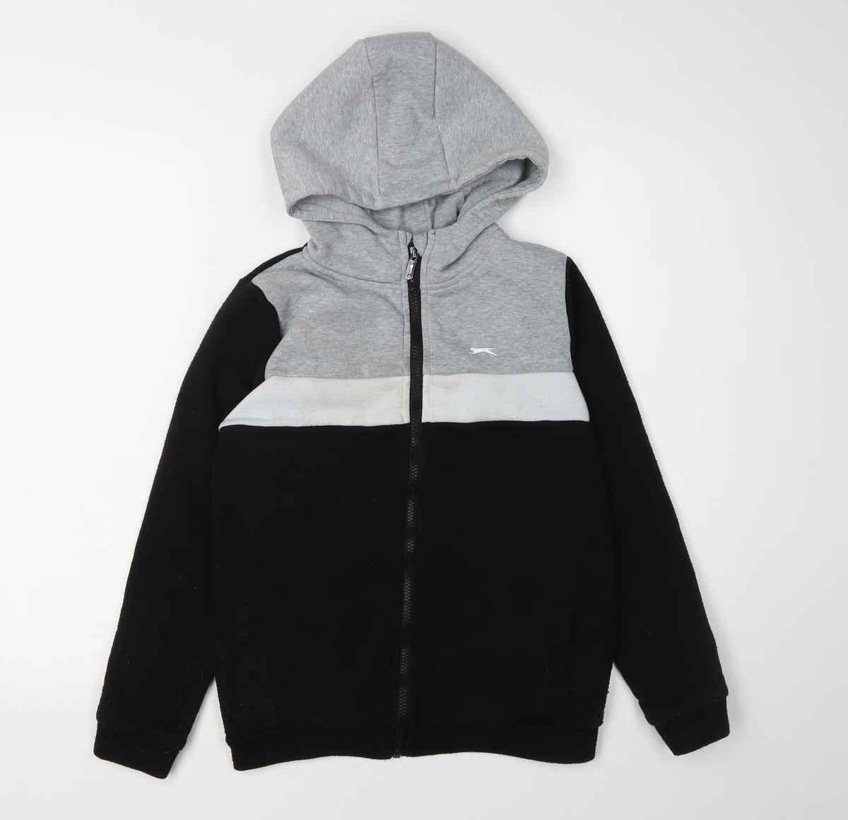Additional front view of Slazenger boys’ colourblock hoodie grey black 11-12 years