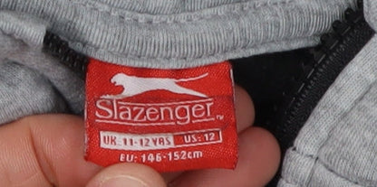 Close-up detail of Slazenger boys’ colourblock hoodie grey black 11-12 years