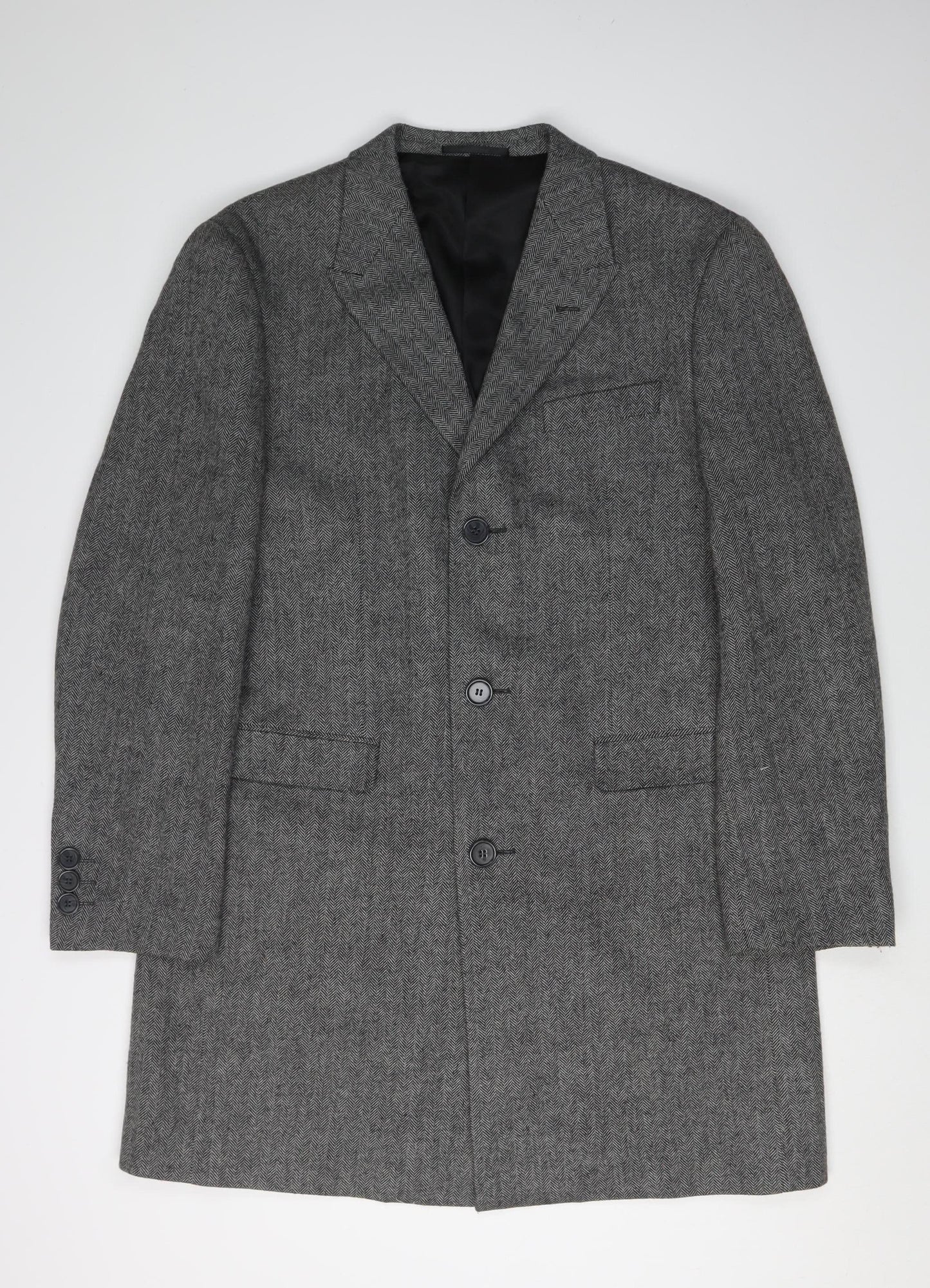 Next Men's Grey Herringbone Blazer, L, Elegant Formal Jacket