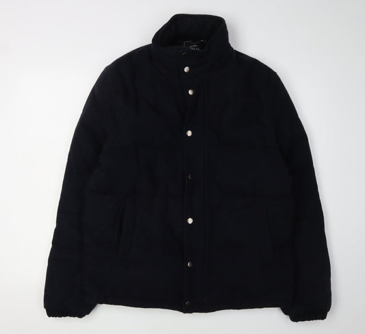 Topman Men's Black Wool Puffer Jacket, Size L, Casual Winter Wear