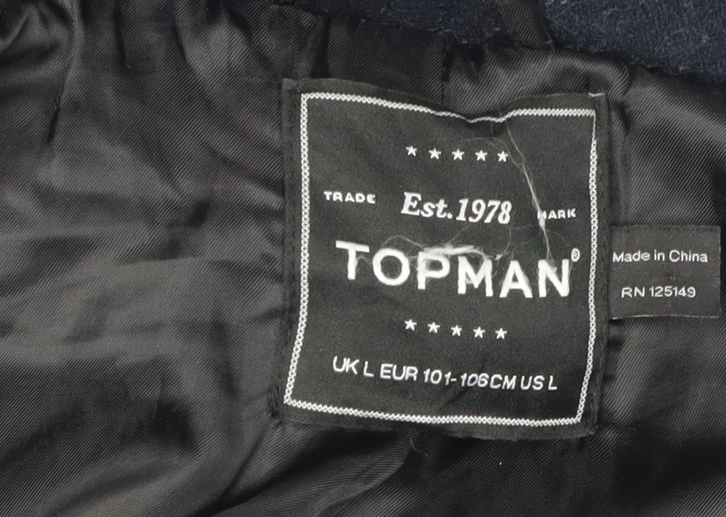 Topman Men's Black Wool Puffer Jacket, Size L, Casual Winter Wear