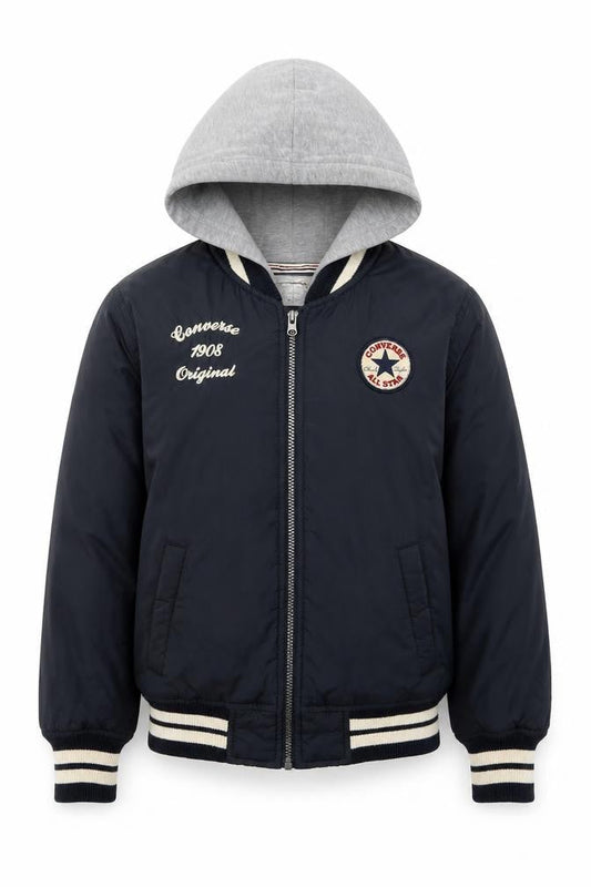 Front view of Converse boys’ black bomber jacket 10-12 years