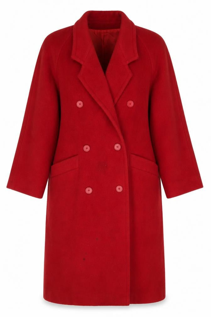 Women's Essentials Red Wool Overcoat - Size 12, Vintage Style
