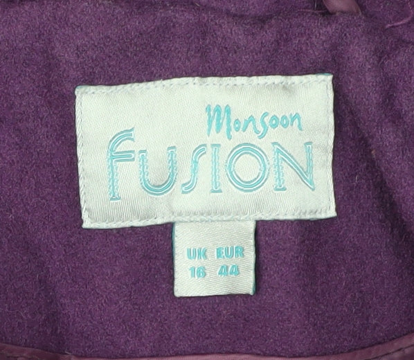 Monsoon Women's Purple Wool Pea Coat Size 16
