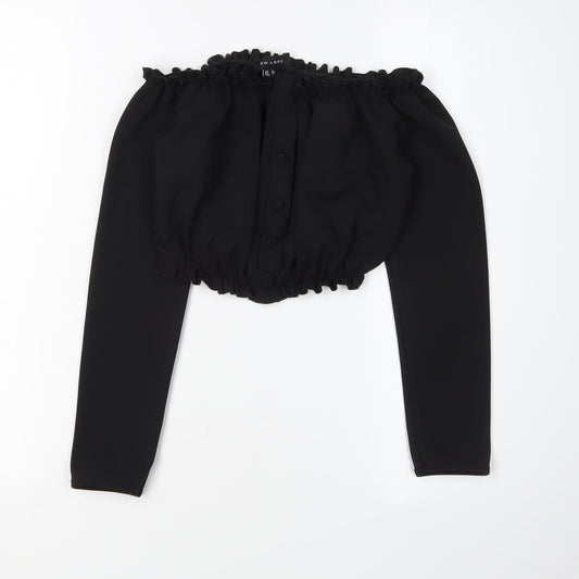 New Look Women's Black Cropped Button Blouse, Size 6