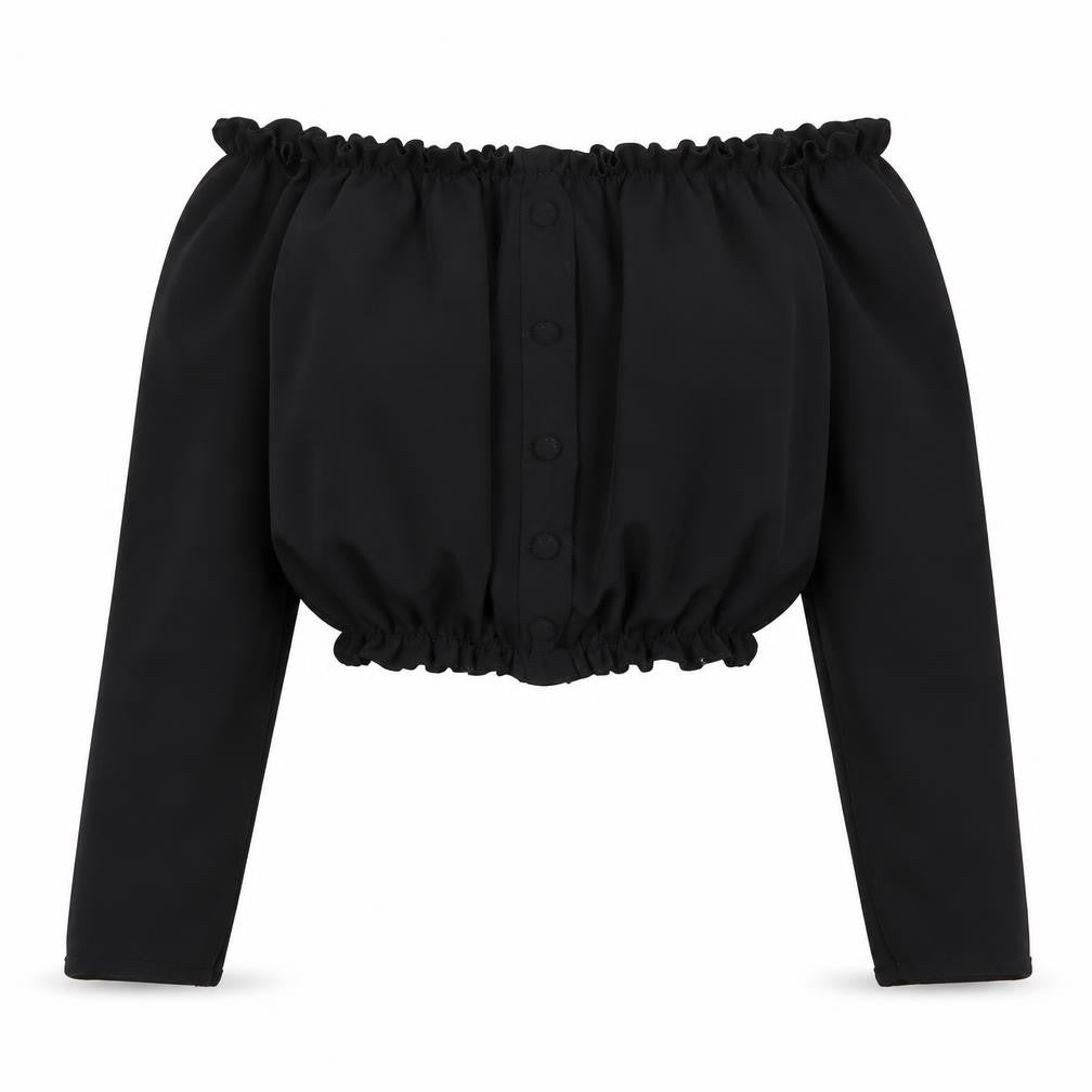 New Look Women's Black Cropped Button Blouse, Size 6