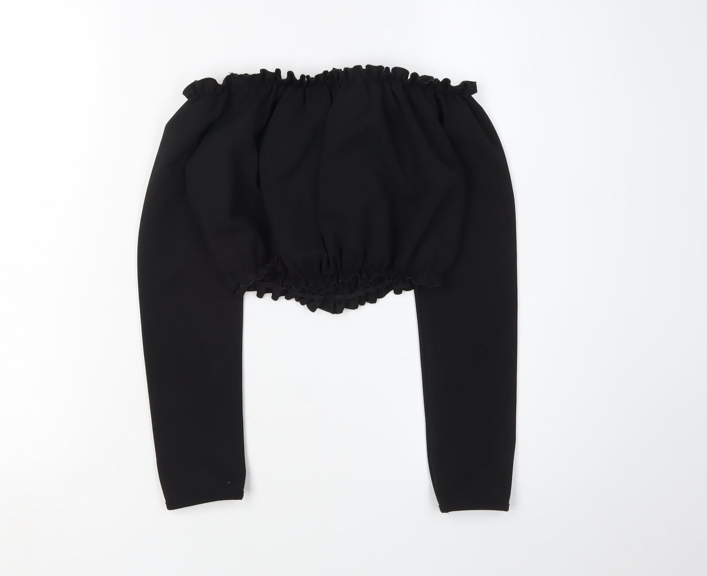 New Look Women's Black Cropped Button Blouse, Size 6