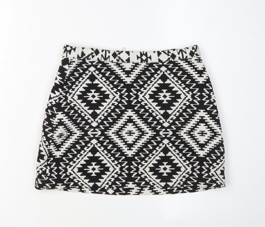 Topshop Women's Black Geometric Short Skirt Size 6