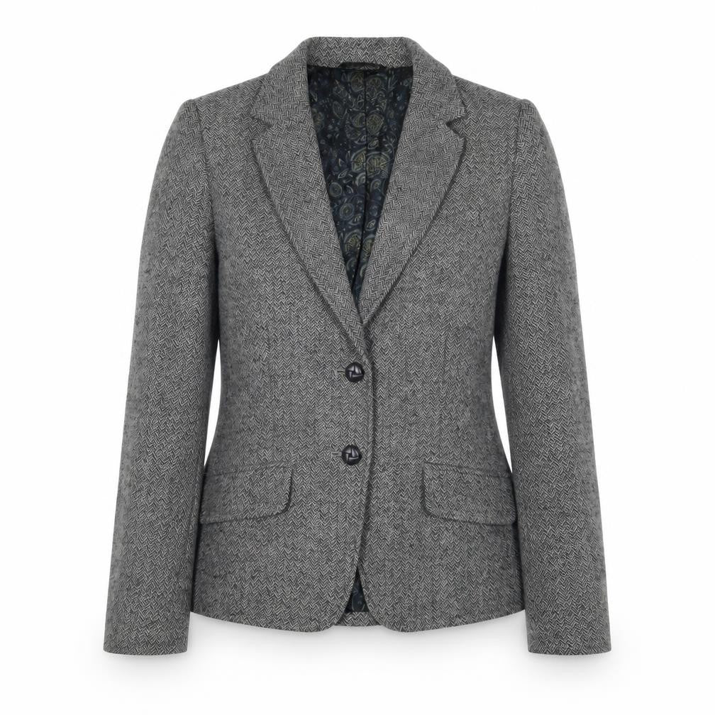 H&M Women's Grey Blazer, Size 10, Two-Button Tweed