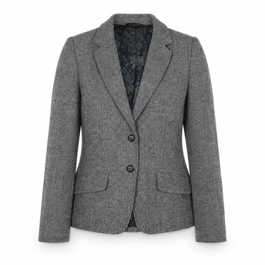 H&M Women's Grey Blazer, Size 10, Two-Button Tweed
