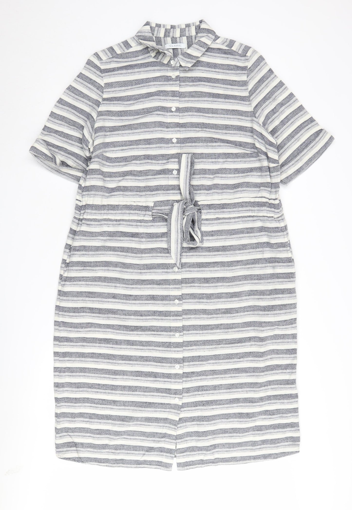 Marks and Spencer Women's Grey Striped Shirt Dress Size 14