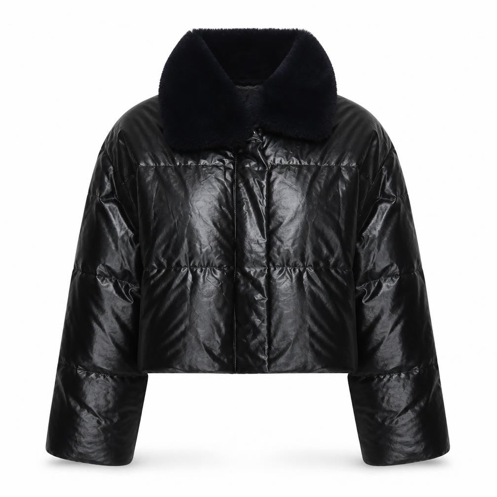 Missguided Women's Black Puffer Jacket Size 12 Faux Leather