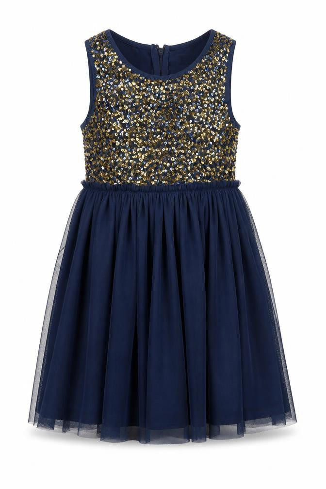 Bluezoo Girls Blue Sequin Fit & Flare Party Dress 6 Years