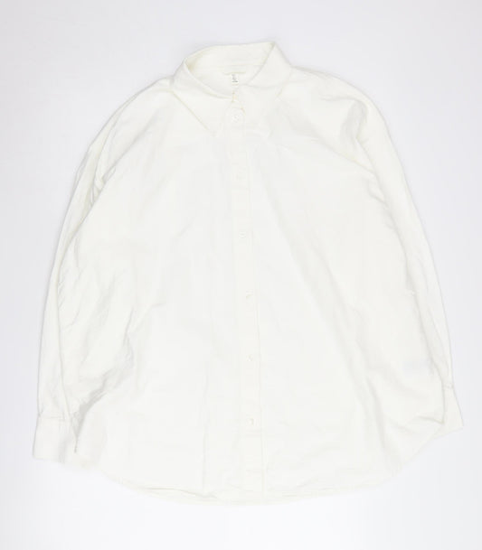 H&M Men's White Long Sleeve Button-Up Shirt L