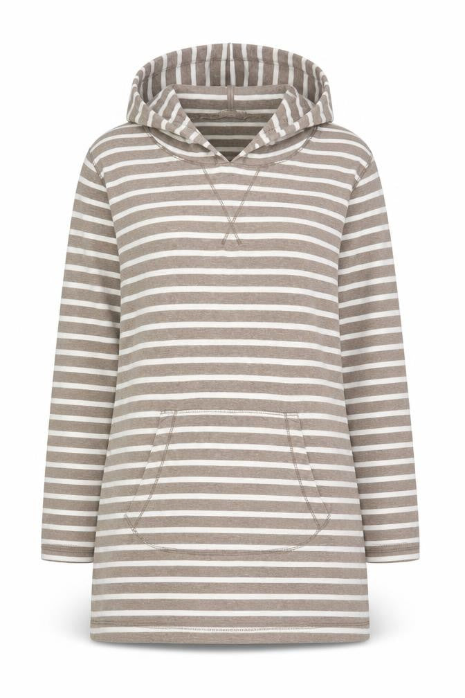 Beige Striped Women's Pullover Hoodie, Size S
