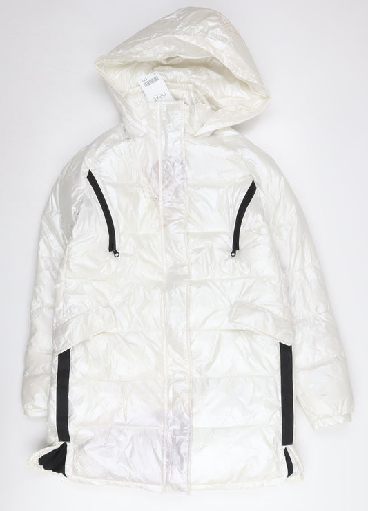 Next Women’s White Puffer Jacket, Size 8, Hooded, Casual