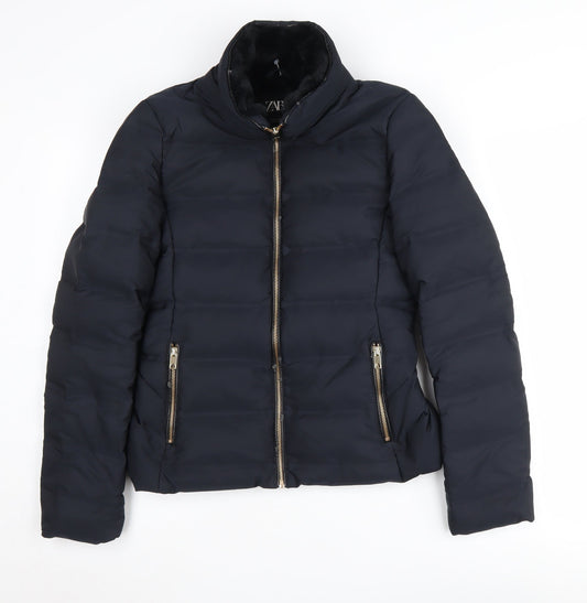 Zara Women's Black Puffer Jacket - Size 8