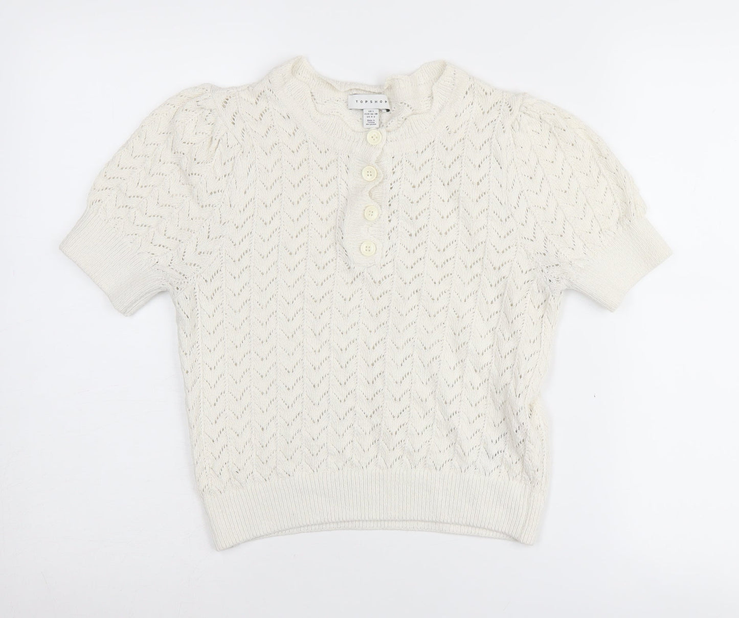 Topshop Women's Ivory Henley Jumper, Size S