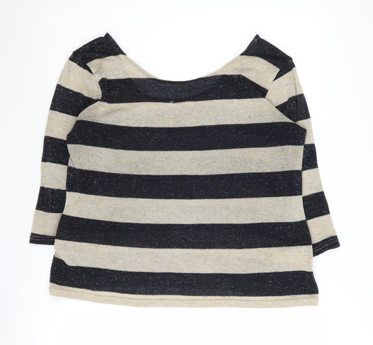 Oasis Women's Black Striped Pullover Jumper L