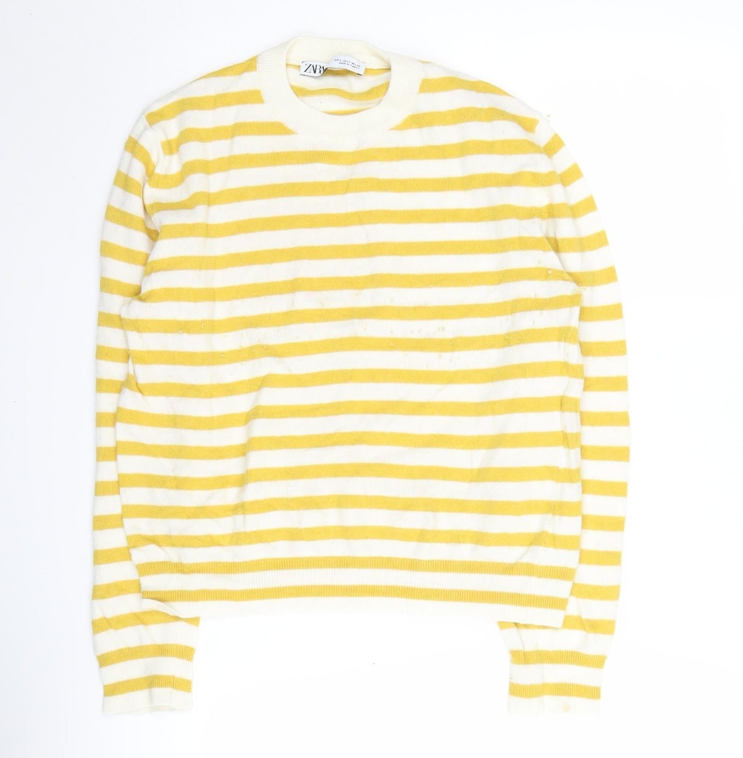 Zara Women's Yellow Striped Pullover Jumper S