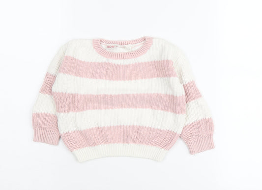 MNG Girls Pink Striped Pullover, 18-24 Months, Knit