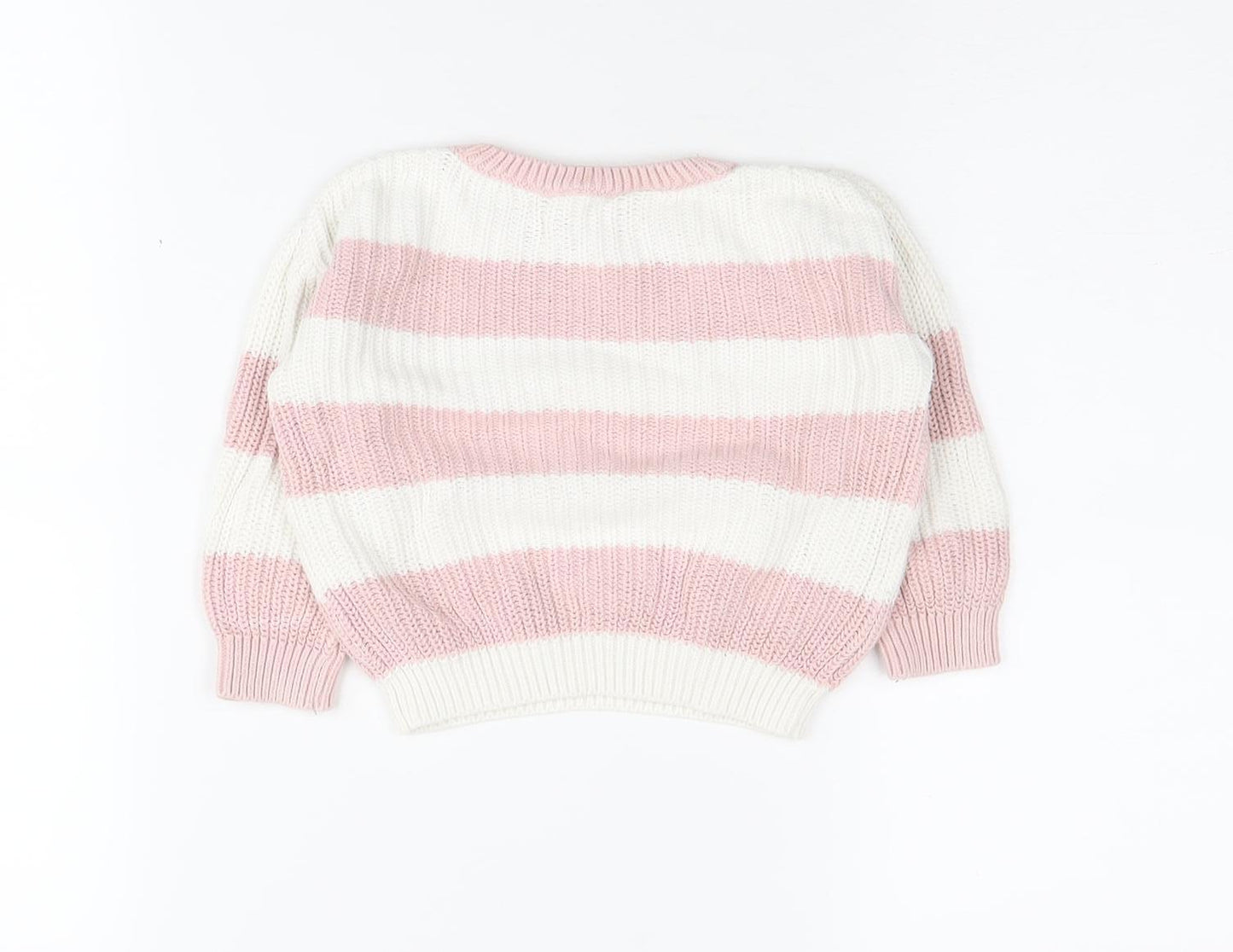 MNG Girls Pink Striped Pullover, 18-24 Months, Knit