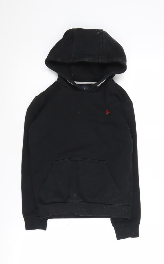 Farah Boys Black Pullover Hoodie, Size 10-11, Logo Accent