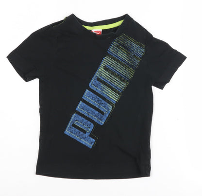 Additional front view of Puma boys’ black graphic t-shirt 5-6 years, logo accent