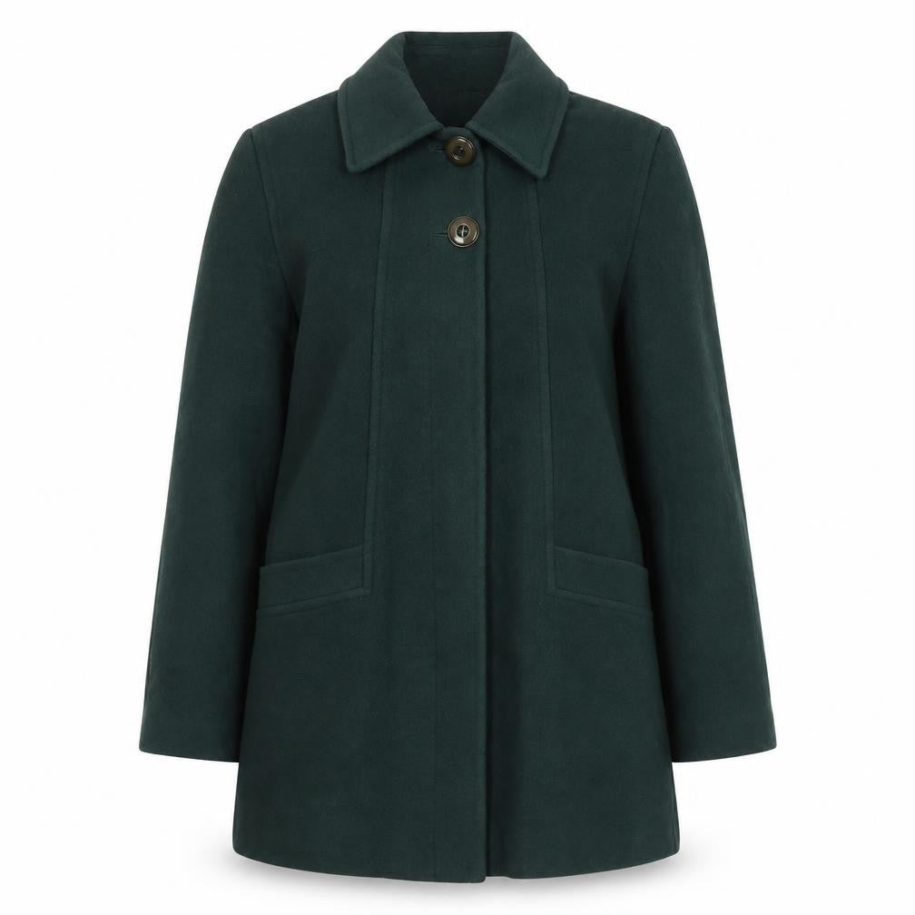 BHS Women's Green Overcoat Size 14 - Classic & Elegant