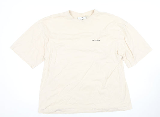 Collusion Men's Beige Crew Neck T-Shirt, Medium Size