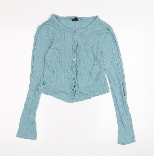 Urban Outfitters Women's Blue Cropped Button-Up S