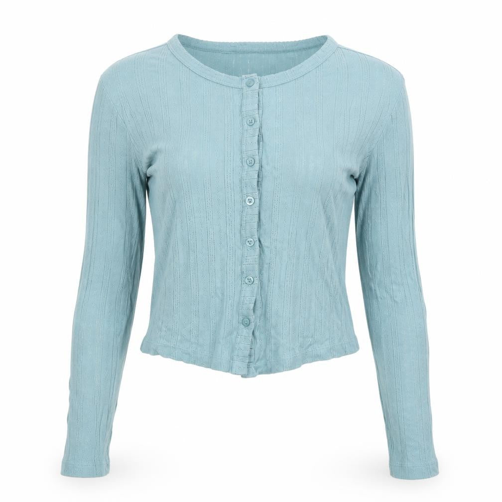 Urban Outfitters Women's Blue Cropped Button-Up S