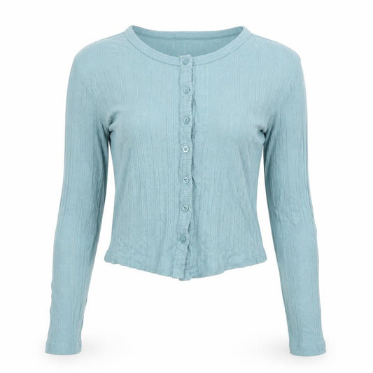 Urban Outfitters Women's Blue Cropped Button-Up S