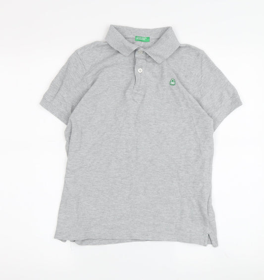Benetton Boys Grey Polo Shirt 2XL Short Sleeve Logo Accent