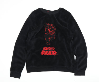Super Mario Boys Black L Pyjama Top Velour Long Sleeve Gaming