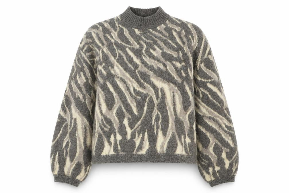 PIECES Women's Grey Animal Print Pullover M