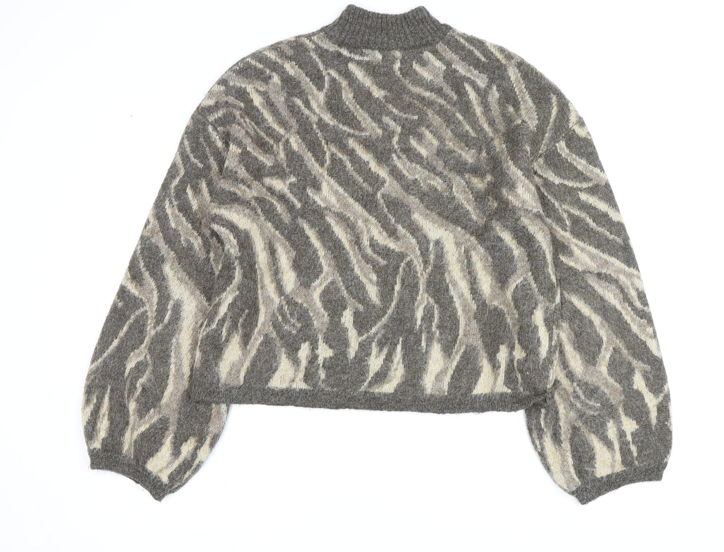 PIECES Women's Grey Animal Print Pullover M