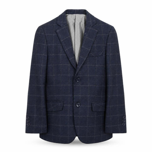 Front view of Paisley London boys’ navy checked blazer uk 10