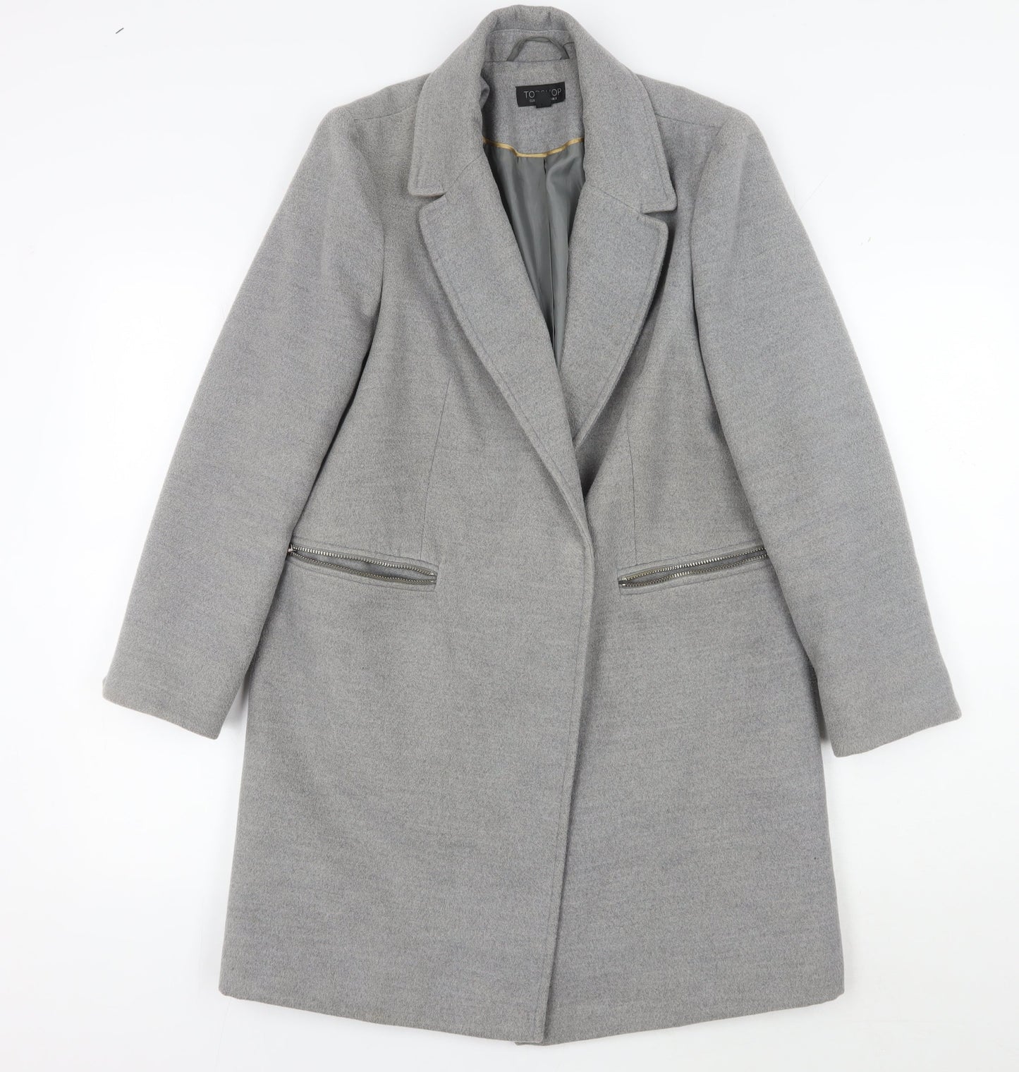 Topshop Women's Grey Overcoat, Size 8, Elegant Workwear