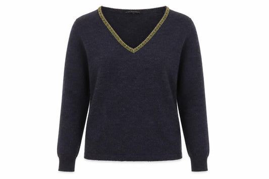 Front view of Crew Clothing Women's Black V-Neck Wool jumper