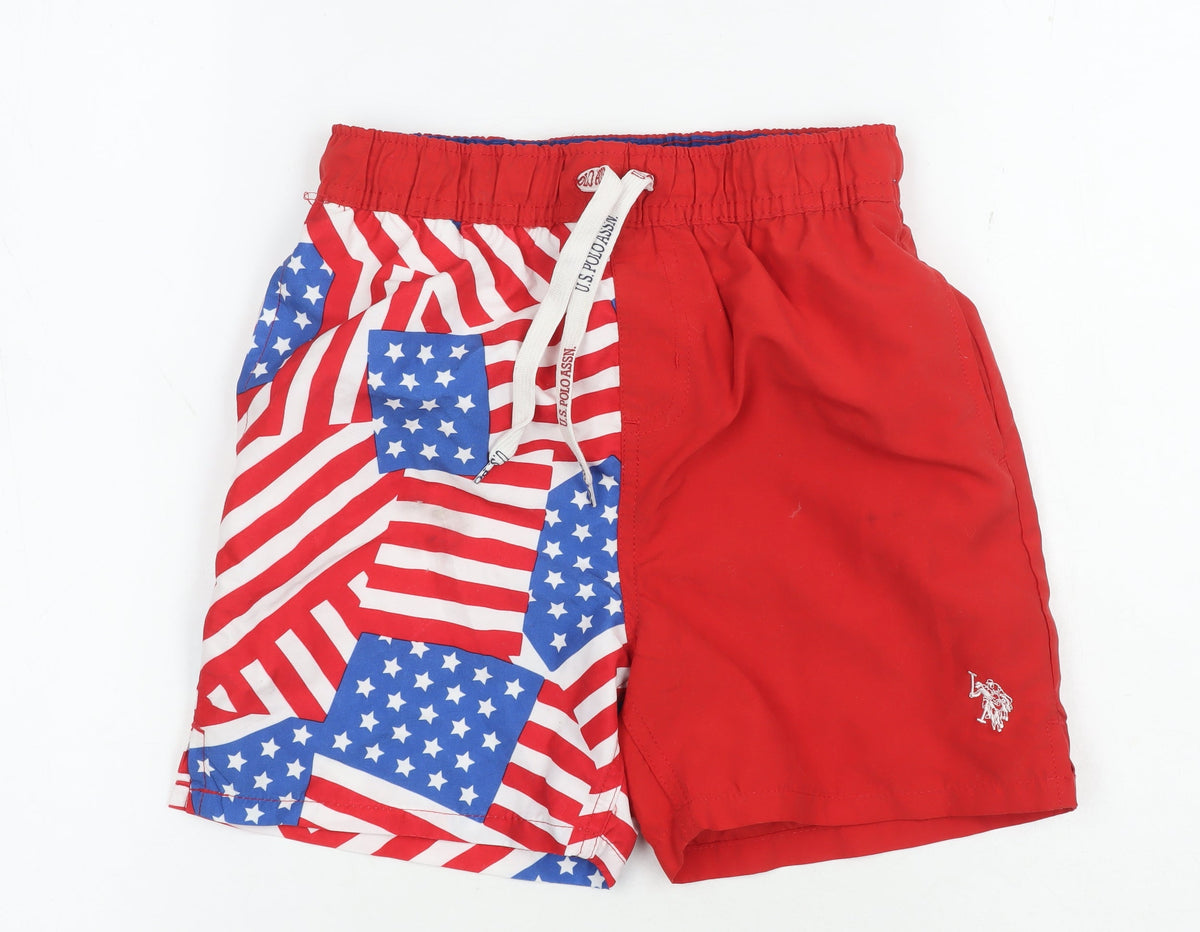 Additional front view of U.S. Polo Assn. boys’ red blue stars swim shorts 8-9 years