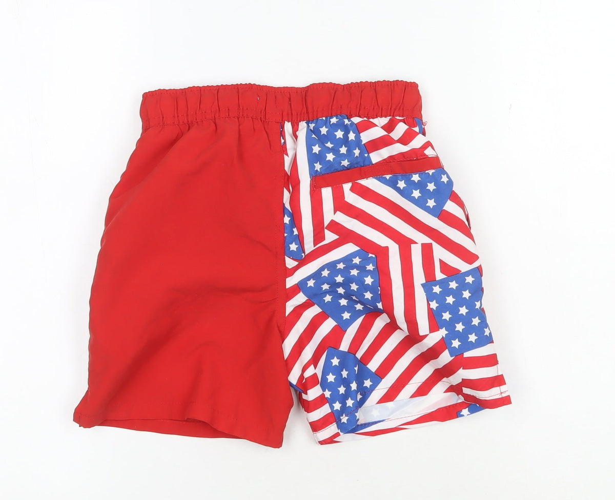 Back view of U.S. Polo Assn. boys’ red blue stars swim shorts 8-9 years