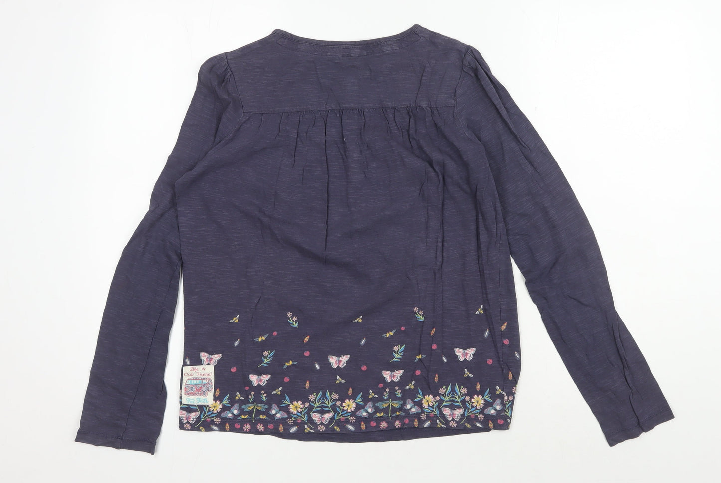 FatFace Teen Blue Floral Long Sleeve Henley Blouse