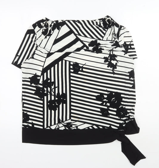 Roman Women's Black Striped Blouse, Size 16, Short Sleeve