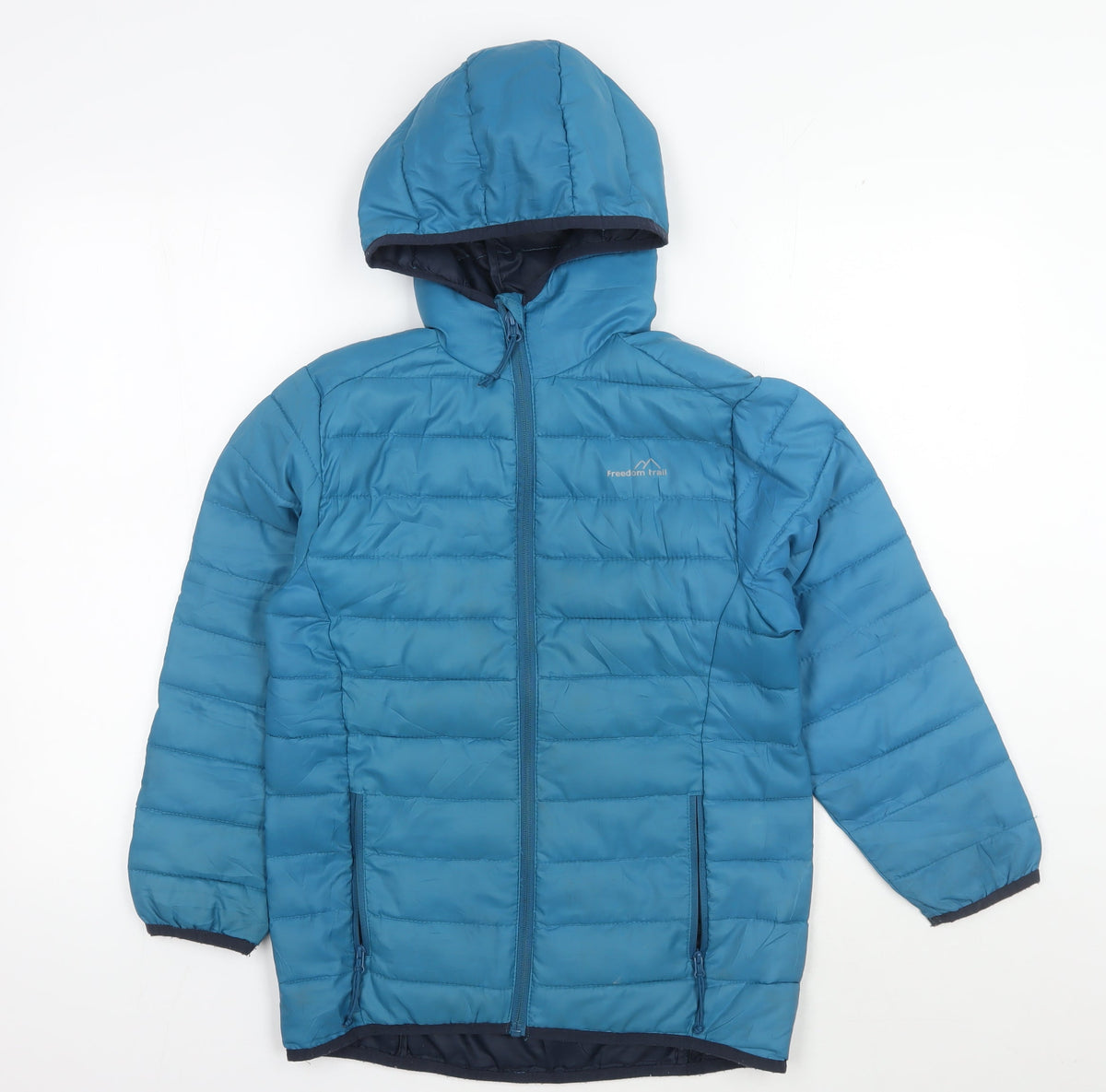 Additional front view of Freedom Trail girls’ blue puffer jacket 9-10 years