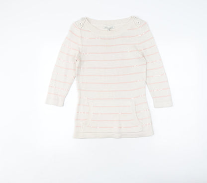 Laura Ashley Women's White Striped Pullover Jumper Size 10
